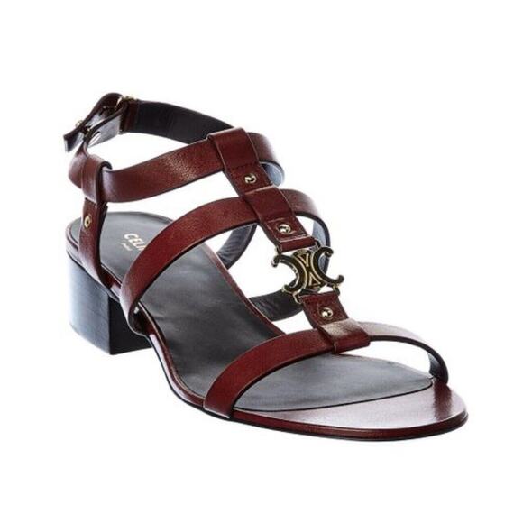 Celine Triomphe Sandal in Calfskin Burgundy Strappy Heel Size 35.5 US 5.5 - Picture 1 of 9
